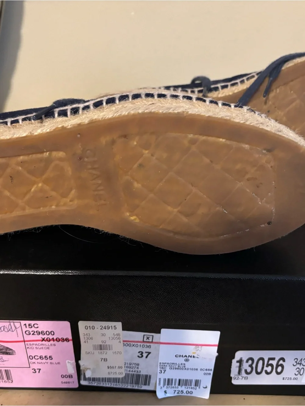 CHANEL Navy Suede Lace-Up Espadrille Boots
